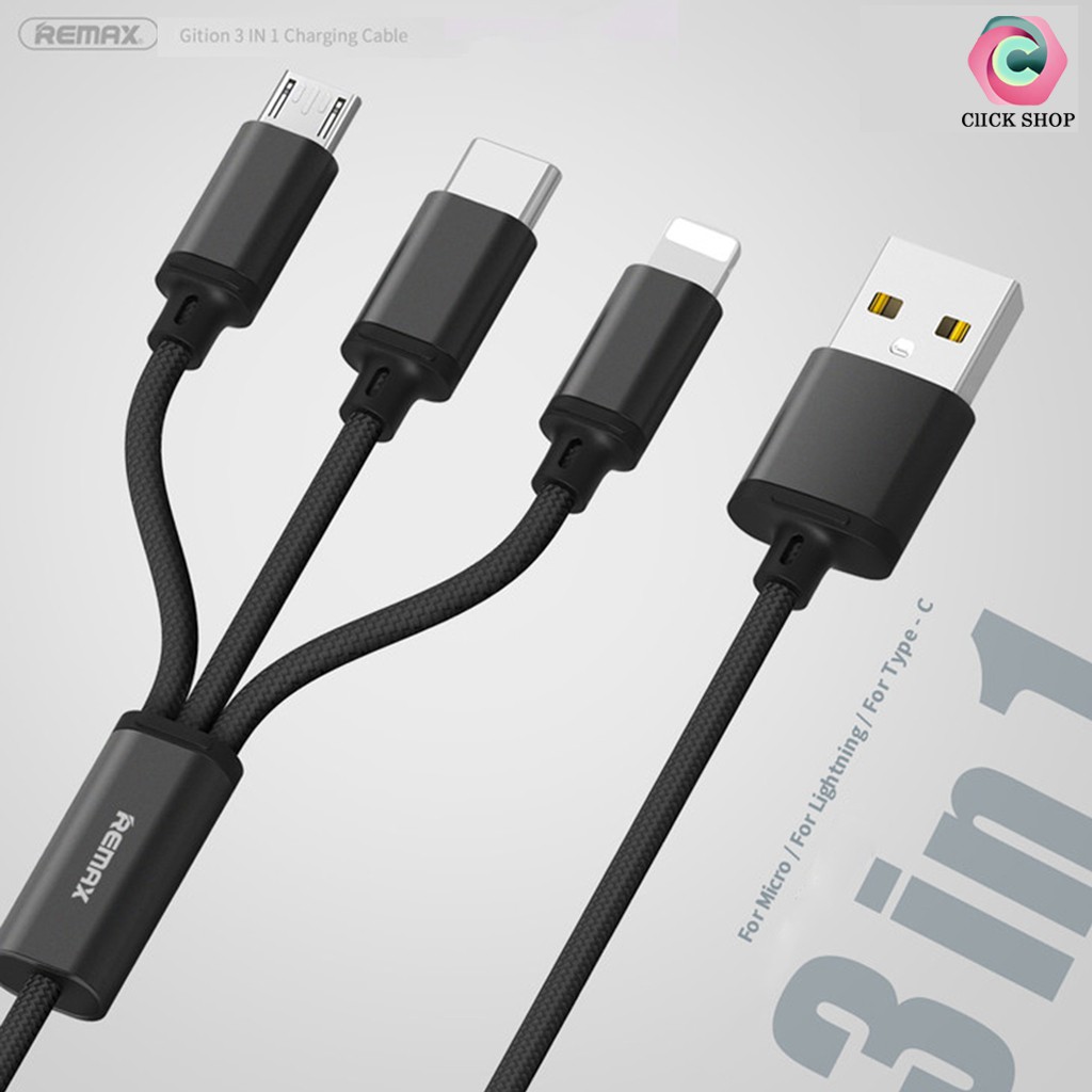 Cáp Sạc Đa Năng Remax 3 Đầu RC-131TH Lightning - Micro USB - Type C chất liệu dây dù