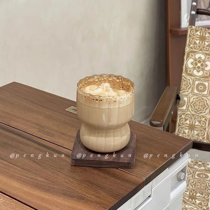 Cốc Thủy Tinh Uống Cà Phê Chịu Nhiệt Cao Họa Tiết Kẻ Sọc Phong Cách Retro Mỹ