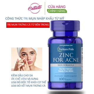 Viên uống bổ sung kẽm Puritan's Pride Zinc For Acne cho da mịn màng 100 viên