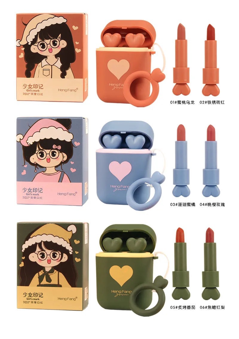 Bộ 2 son HengFang vỏ giống hộp sạc tai nghe airpods S+ kèm dây đeo tay | BigBuy360 - bigbuy360.vn