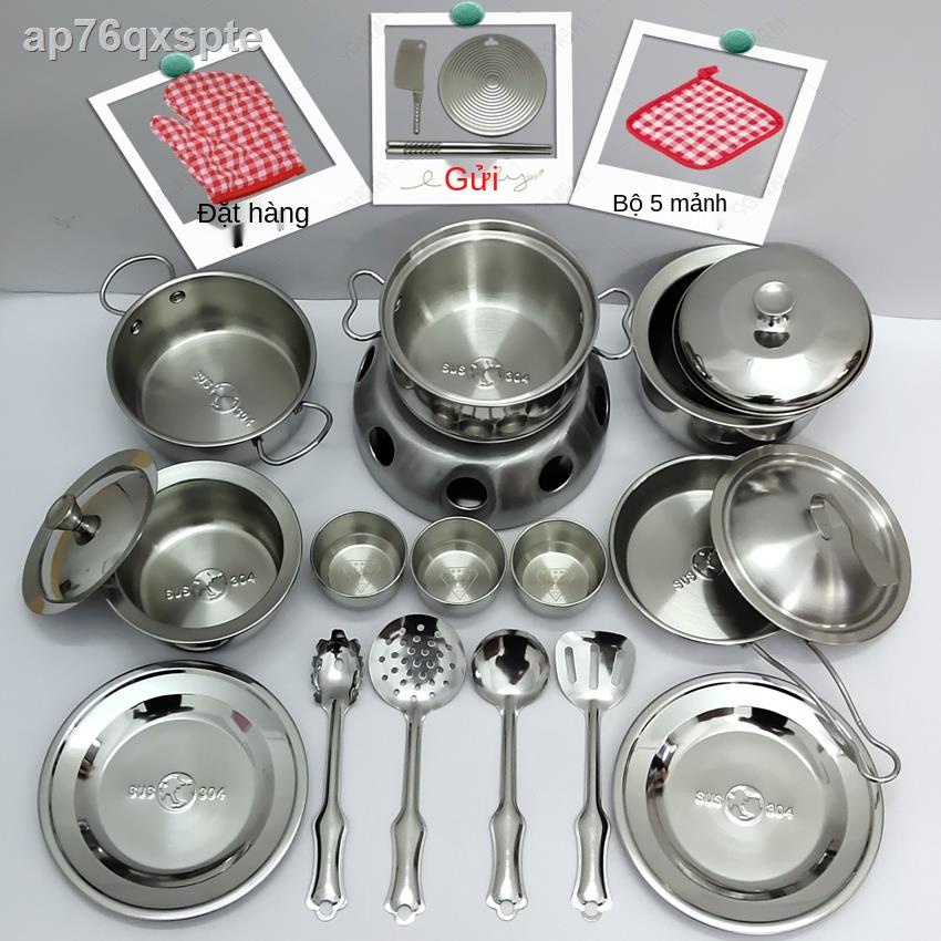 ◇◐◄Bộ đồ chơi nhà bếp mini nấu ăn, ăn thật, dùng nhỏ, vui trẻ em, inox 304