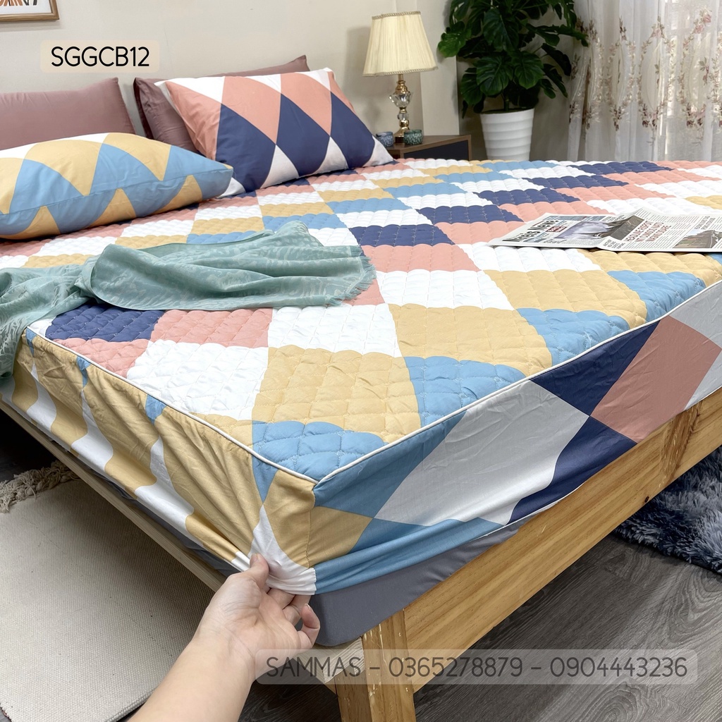 Set Ga Gối Cotton Chần Bông 3 Món, Ga Trải Giường Kèm Vỏ Gối Thấm Hút Mồ Hôi