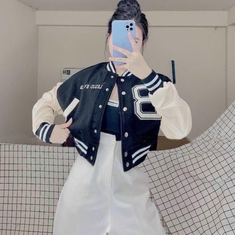 [SIÊU HOT] Áo Khoác Dù LOGO Chữ B Kiểu Bóng Chày♥Bomber Dáng Ngắn Freesize &lt;58kg Dành Cho Nữ