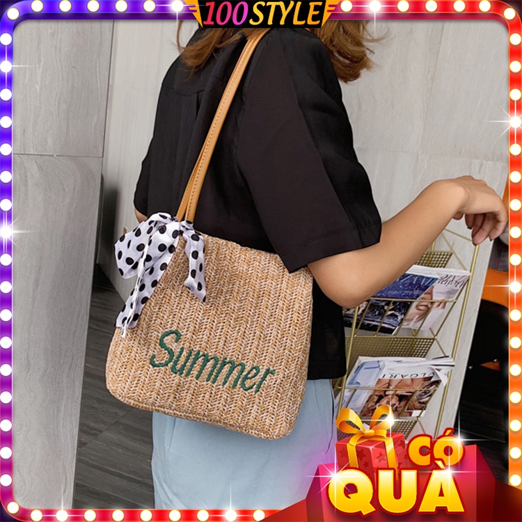 Túi Cói Xô Đi Biển Summer Phối Khăn Nơ