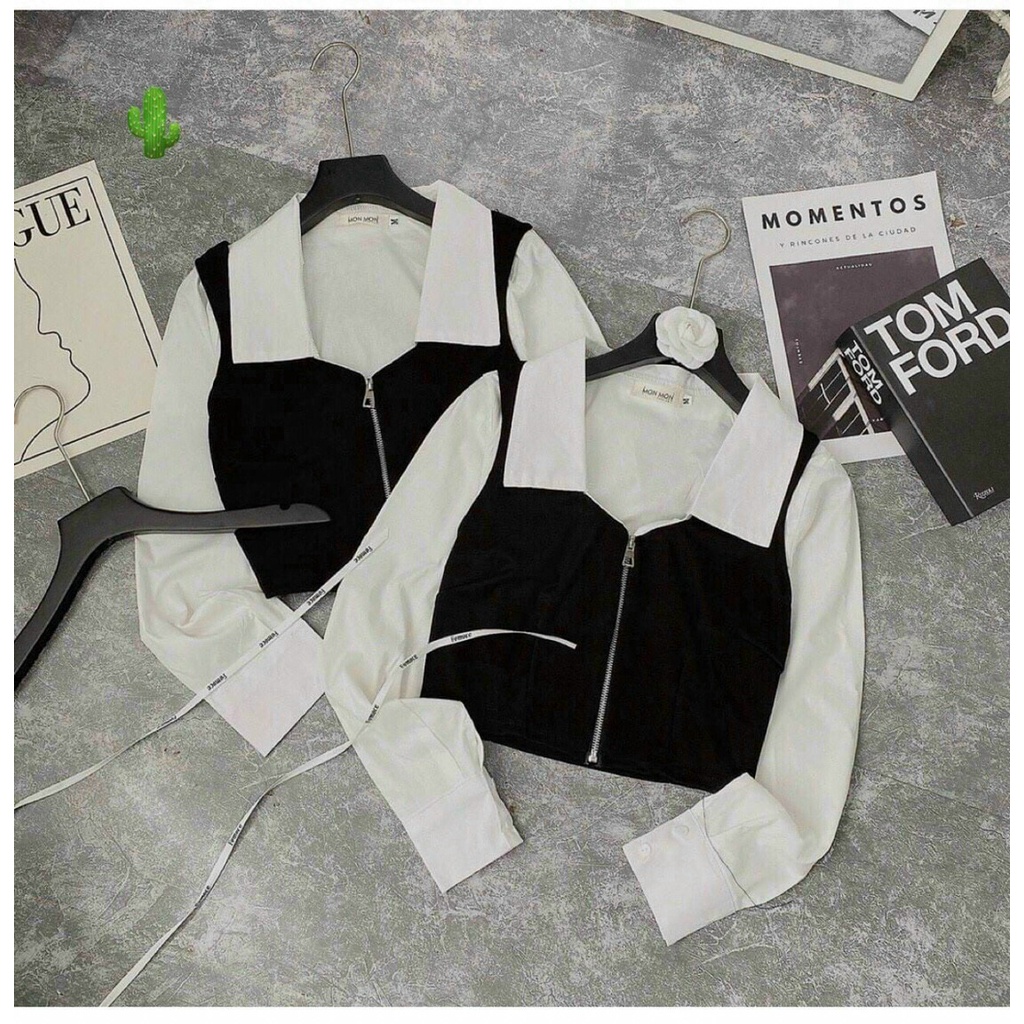 ÁO SƠ MI CỔ VUÔNG CROPTOP TIỂU THƯ CÁCH ĐIỆU KHÓA KÉO XỊN LẮM Ạ
