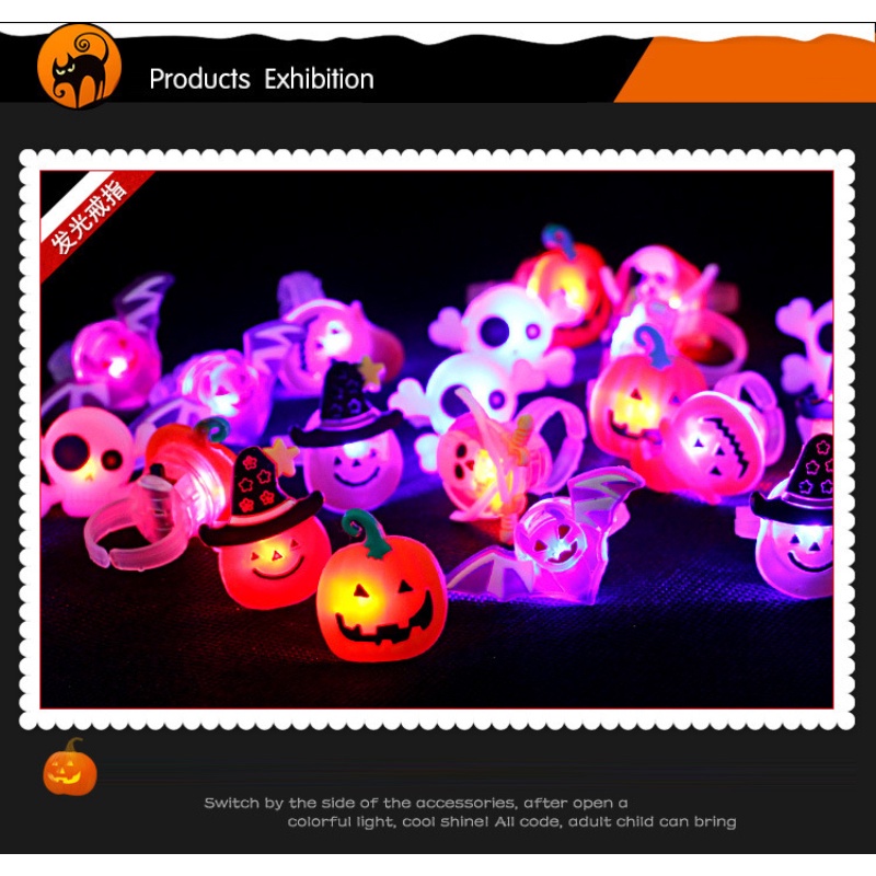 Nhẫn Đèn led Phát Sáng Hình Đầu Lâu / Bí Ngô Dễ Thương Trang Trí halloween Cho Trẻ Em