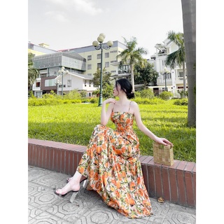 Váy maxy 2s thô chun họa tiết quả lựu đủ size sml