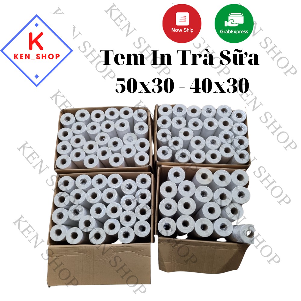 Giấy in tem trà sữa 50x30 (950 tem), 40x30 ( 800 tem) decal nhiệt, giấy in tem dán trà sưa, trà chanh.