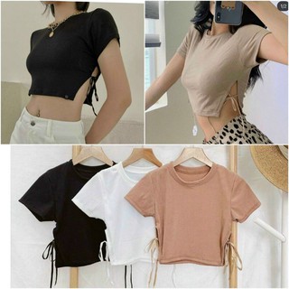 Áo thun croptop cột dây eo