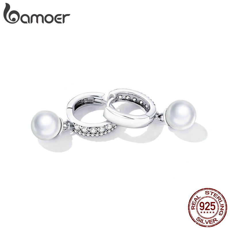 Bamoer Bông Tai bạc 925 Đính Đá Zircon Và Ngọc Trai 3 Phong Cách Thời Trang Dành Cho Nữ