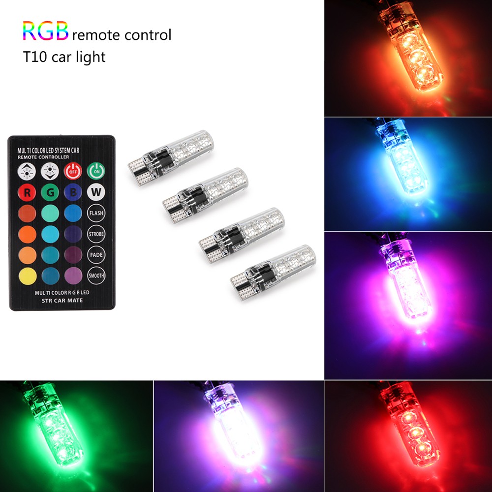 IN STOCK 4pcs Car Remote Control RGB T10 W5W 168 194 6-LED Reading Wedge Lights Tail Box Light 16 Colors Width Light License Plate Lamp Side Marker Bulbs SMD 5050 12V