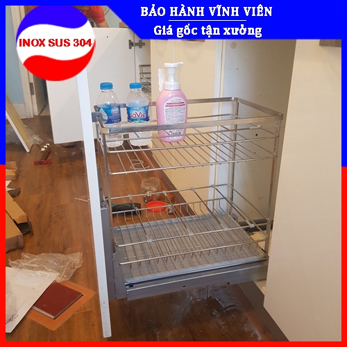 Giá Để Gia Vị Tủ Bếp Ray Âm Giảm Chấn INOX 304 - BẢO HÀNH Vĩnh Viễn (Có thợ lắp đặt)
