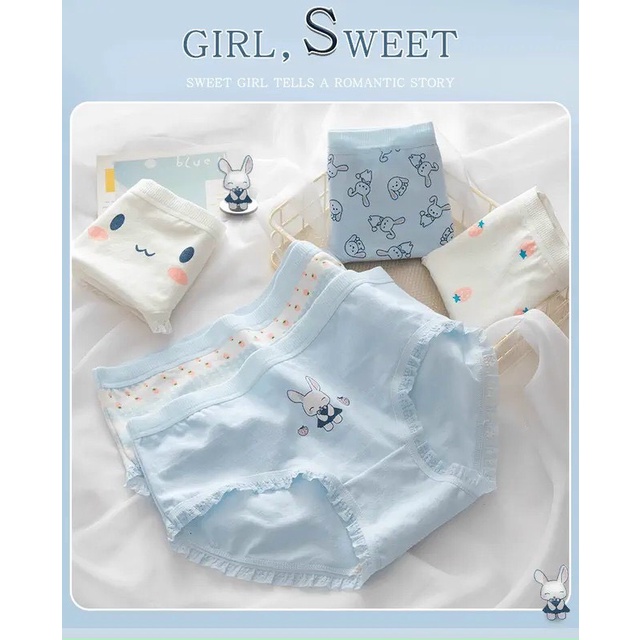 Combo 5 quần Quần Lót Nữ Cotton Cute Dễ Thương Hình Thỏ Xanh Dương siêu đáng yêu