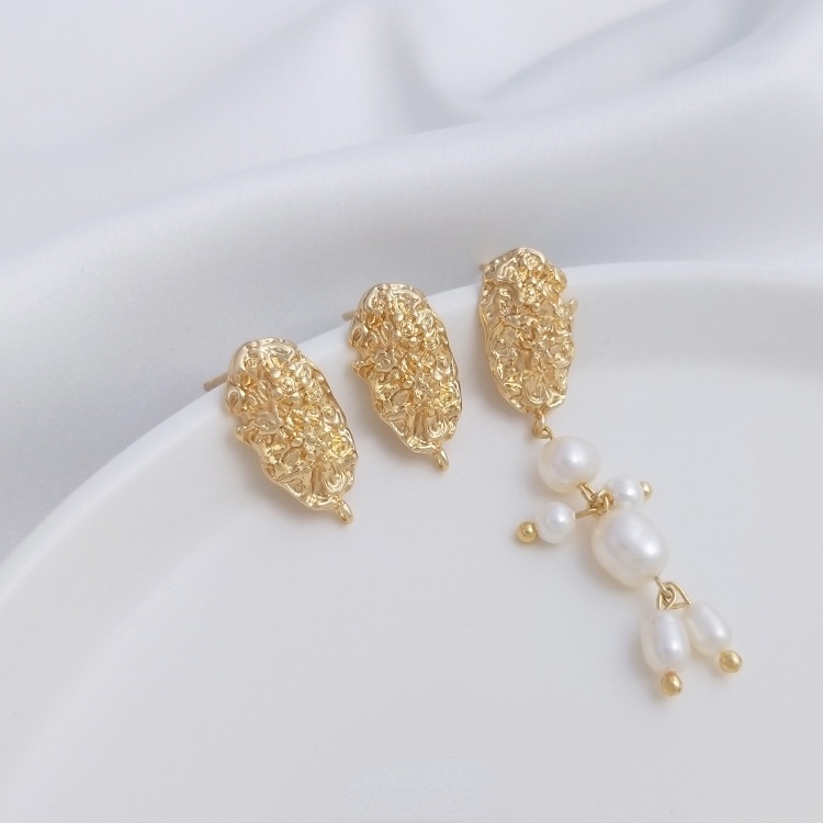 Set 2 Bông Tai Mạ Vàng 14K Hình Oval Thời Trang