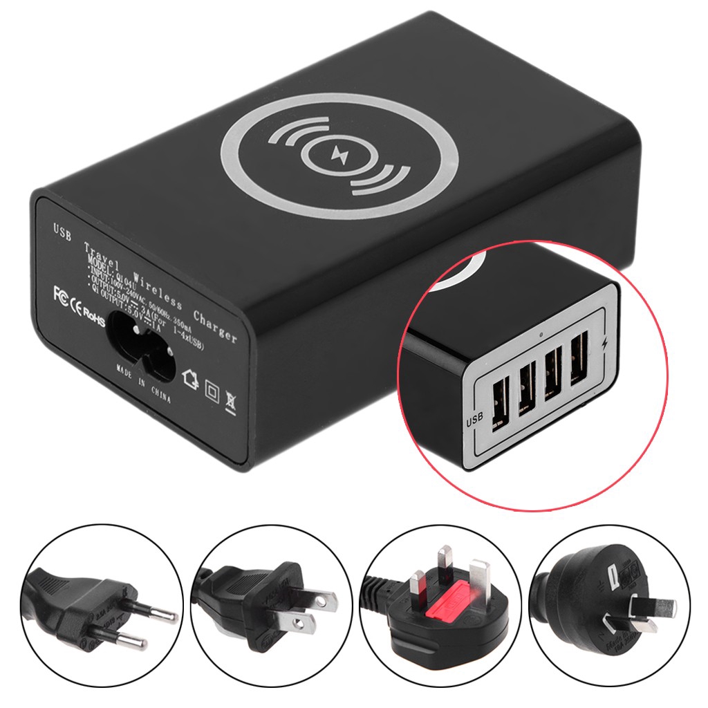Đế sạc không dây kèm 4 cổng cắm USB tiện dụng