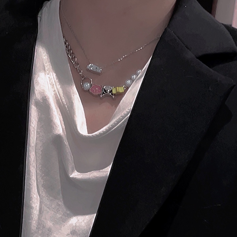 Vòng Cổ Chuỗi Hạt Ngọc Trai Họa Tiết Hoạt Hình Phong Cách hip hop Đường Phố