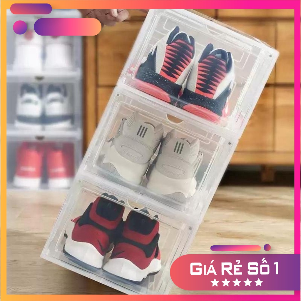Hộp Nhựa Cứng Cao Cấp Cửa Nam Châm Lắp Ráp Tiện Lợi, Đựng Giầy Dép Nam Nữ Size Lớn (LOẠI CAO CẤP-TRẮNG)