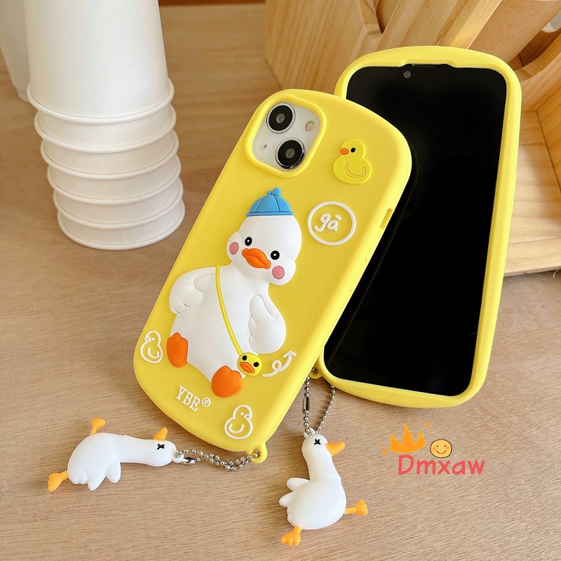 Ốp Điện Thoại Silicon Hình Vịt Vàng Kèm Dây Đeo Cho iPhone 13 Pro Max 12 11 Pro Max X XR XS Max 8 7 Plus SE 2020