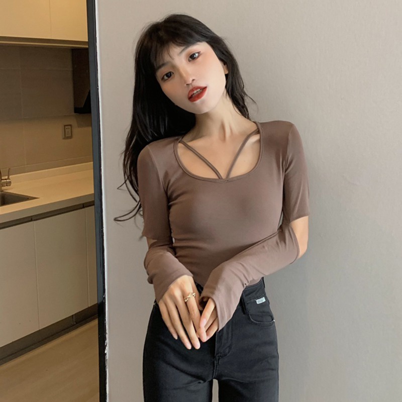 Áo Lửng Tay Dài Cổ Tròn Thời Trang Quyến Rũ Cho Nữ