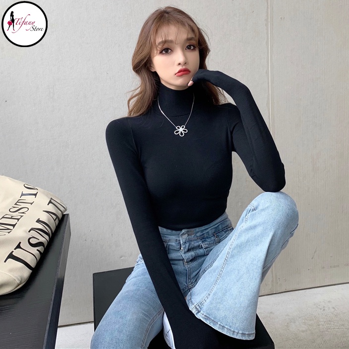 Áo Croptop Cổ Lọ Dài Tay Chất Thun Co Dãn 4 Chiều Mùa Trắng Freesize  "CROPTOP CỔ LỌ TAY DÀI"