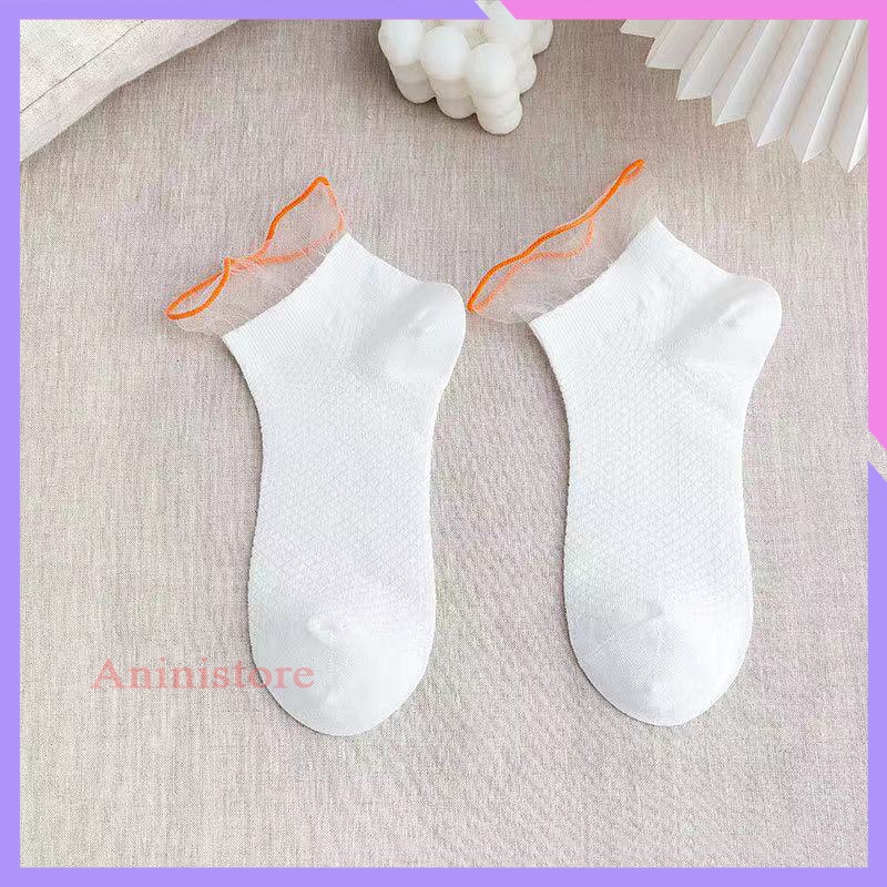 Tất cổ ngắn, vớ cổ ngắn nữ VIỀN PHỐI LƯỚI ĐIỂM NHỮNG BÔNG HOA tiểu thư phong cách HÀN QUỐC (TP CN 015 – Aninistore)