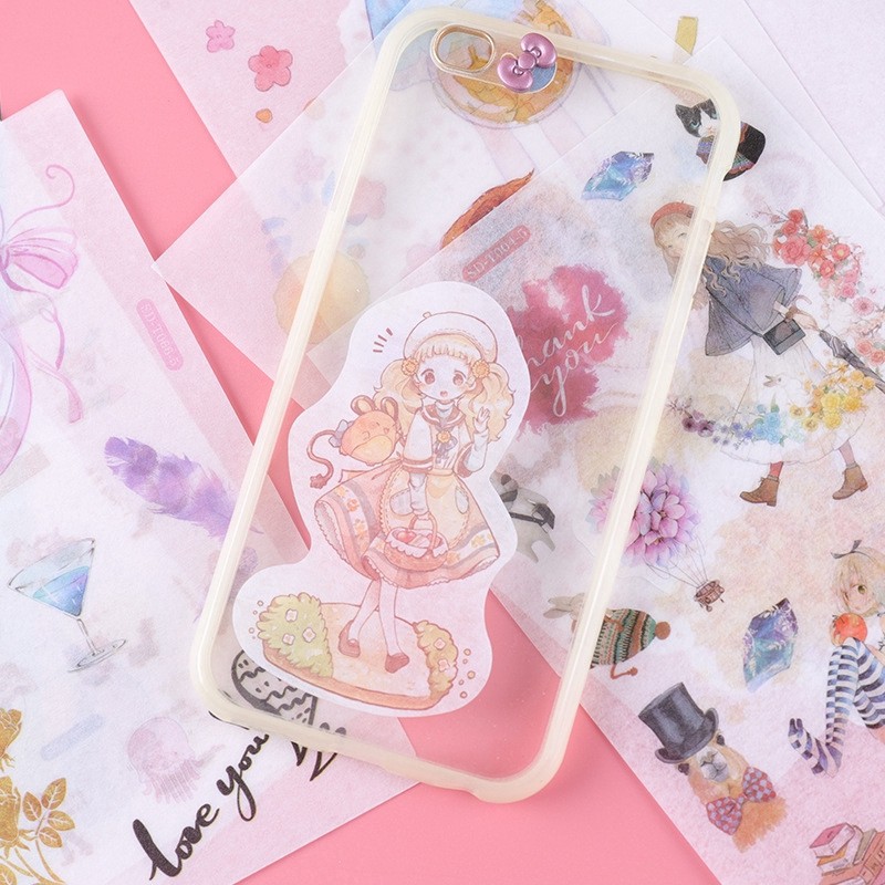 Set 6 tấm sticker phong cách washi mẫu thiếu nữ và cô bé đáng yêu