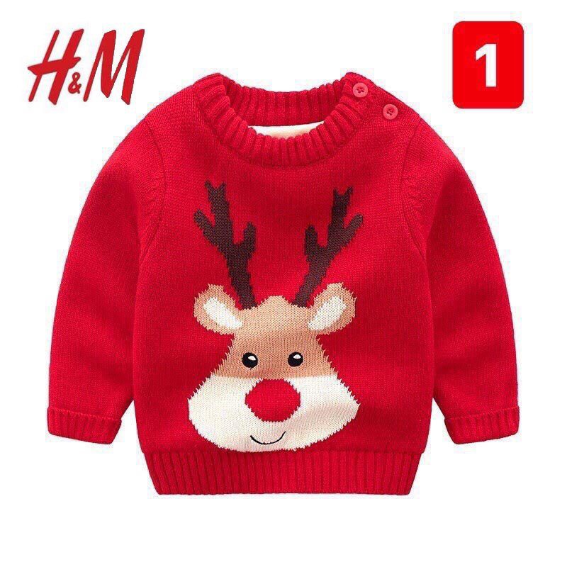 Áo len Noel bé gái và bé trai, Áo len cho bé 3-8 tuổi hình nhân vật giáng sinh ngộ nghĩnh đanh sợi không bai xù