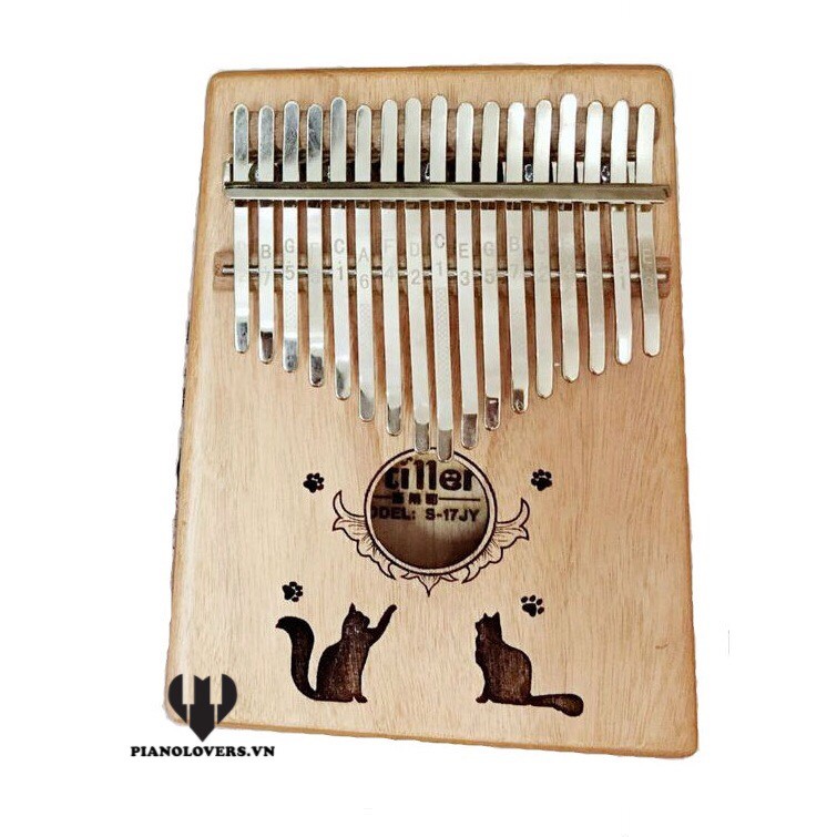 Đàn Kalimba 17 phím Gỗ Stiller Khắc họa tiết Mèo đôi Tặng Kèm Harmonica đủ màu sắc - HÀNG CÓ SẴN