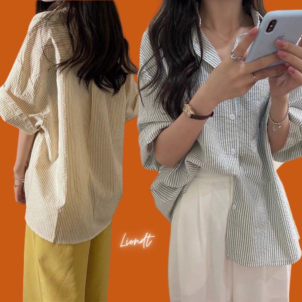 Áo Sơ Mi Cộc Nữ , Tay Lỡ , Cổ Bẻ, Phong Cách Hàn Quốc Trẻ Trung, Cá Tính Chất Liệu Xốp Dài Trùm Mông
