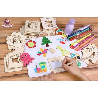 BỘ KHUÔN VẼ GỖ TÔ MÀU VÀ GHÉP HÌNH DÀNH CHO TRẺ ( BỘ LOẠI TO )