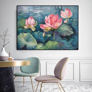 Tranh canvas treo tường hoa sen nghệ thuật khung sang trọng LIN98- 70 x 50 cm