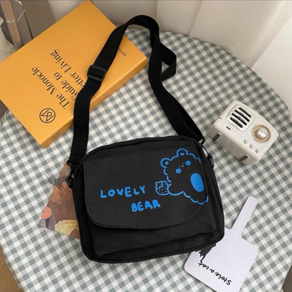 Túi đeo chéo mini vải canvas Lovely Bear dễ thương ( chưa kèm phụ kiện)