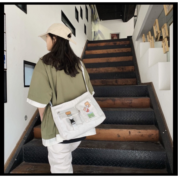 Túi Đeo Chéo Canvas Cỡ Lớn Thời Trang Hàn Quốc Học Sinh Sinh Viên Đi Học , Đi Chơi