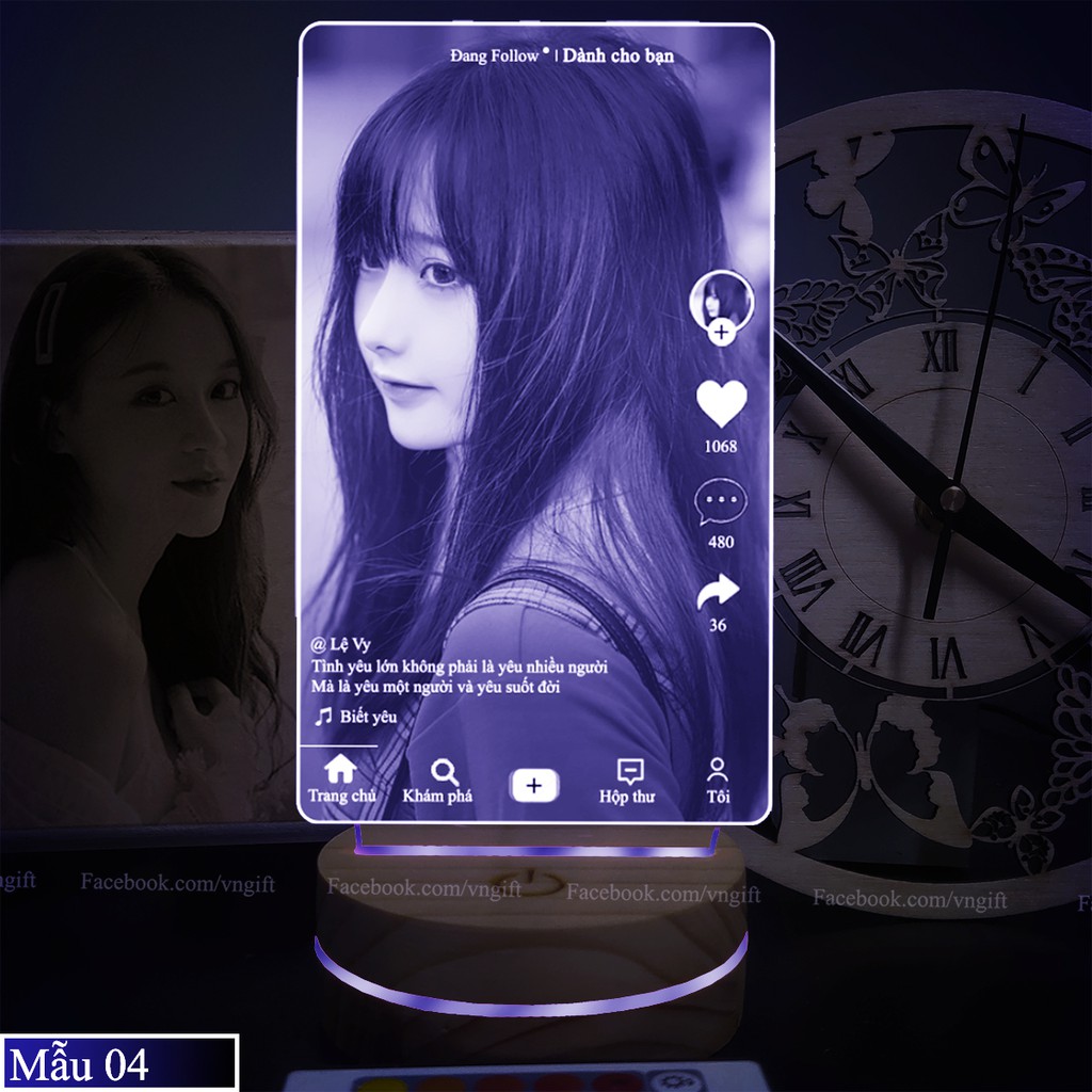 Thiết kế theo yêu cầu || Quà tặng đèn led 3D mẫu tiktok , 16 màu kèm điều khiển từ xa 20 chế độ