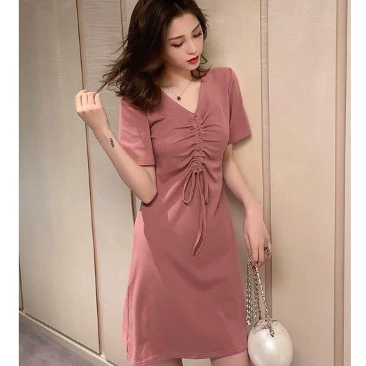 váy thun ngắn dây rút ngực cá tính