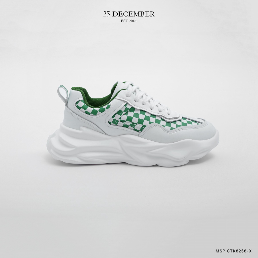 Giày da trắng phối màu caro, phom dáng đẹp, đế giày tăng chiều cao - 25.December mã GTK8268