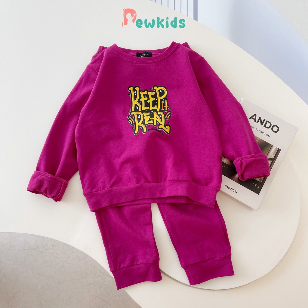 Bộ thu đông cho bé Dewkids, Đồ bộ cho bé họa tiết vải nỉ thun cao cấp