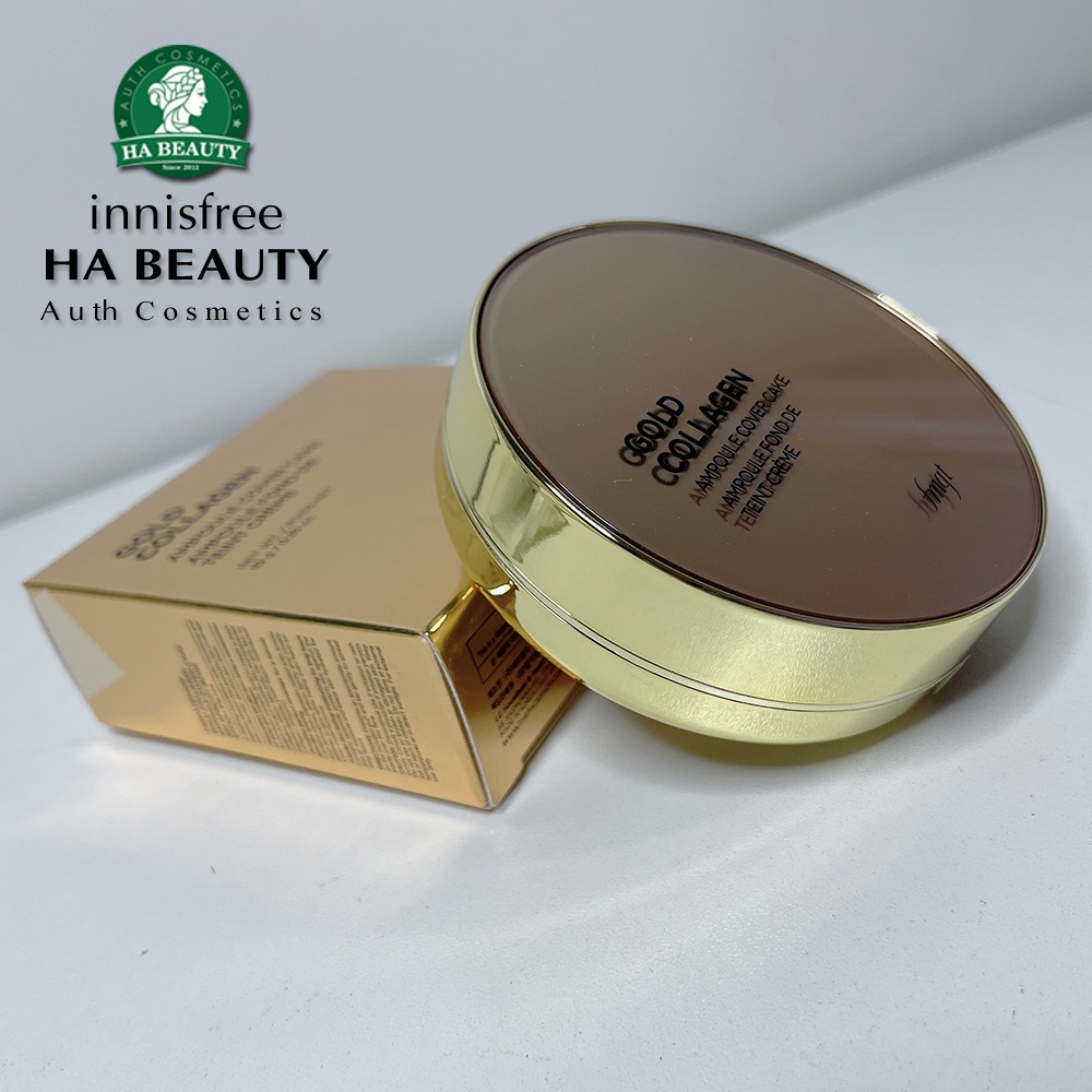 Phấn nền dạng kem The Face Shop dưỡng da chống lão hóa chống nắng fmgt Gold Collagen Ampoule Cover Cake SPF50 PA+++
