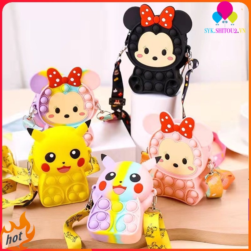Túi xách đồ chơi bong bóng silicon nhấn tay phong cách Disney Minnie 2022 dành cho bé