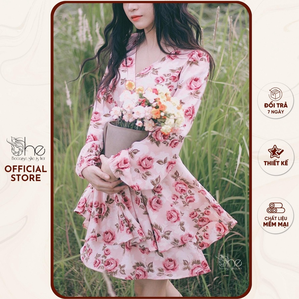 Đầm váy hoa voan thiết kế đẹp She,Đầm nữ 2 tầng xoè thời trang cho nữ SDX19