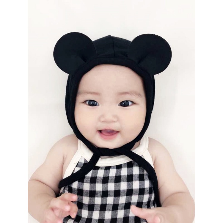 Mũ/nón vải tai chuột Mickey đính nơ cho bé trai bé gái từ 0-3 tuổi phong cách hoạt hình siêu dễ thương