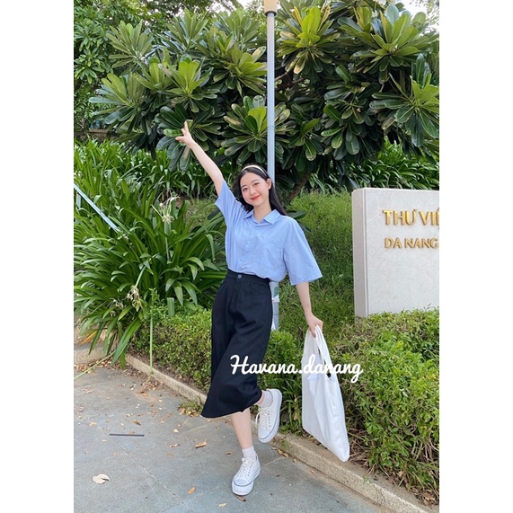 Áo sơ mi nữ form rộng, áo sơ mi nút sườn form rộng chất kate mềm thoáng mát