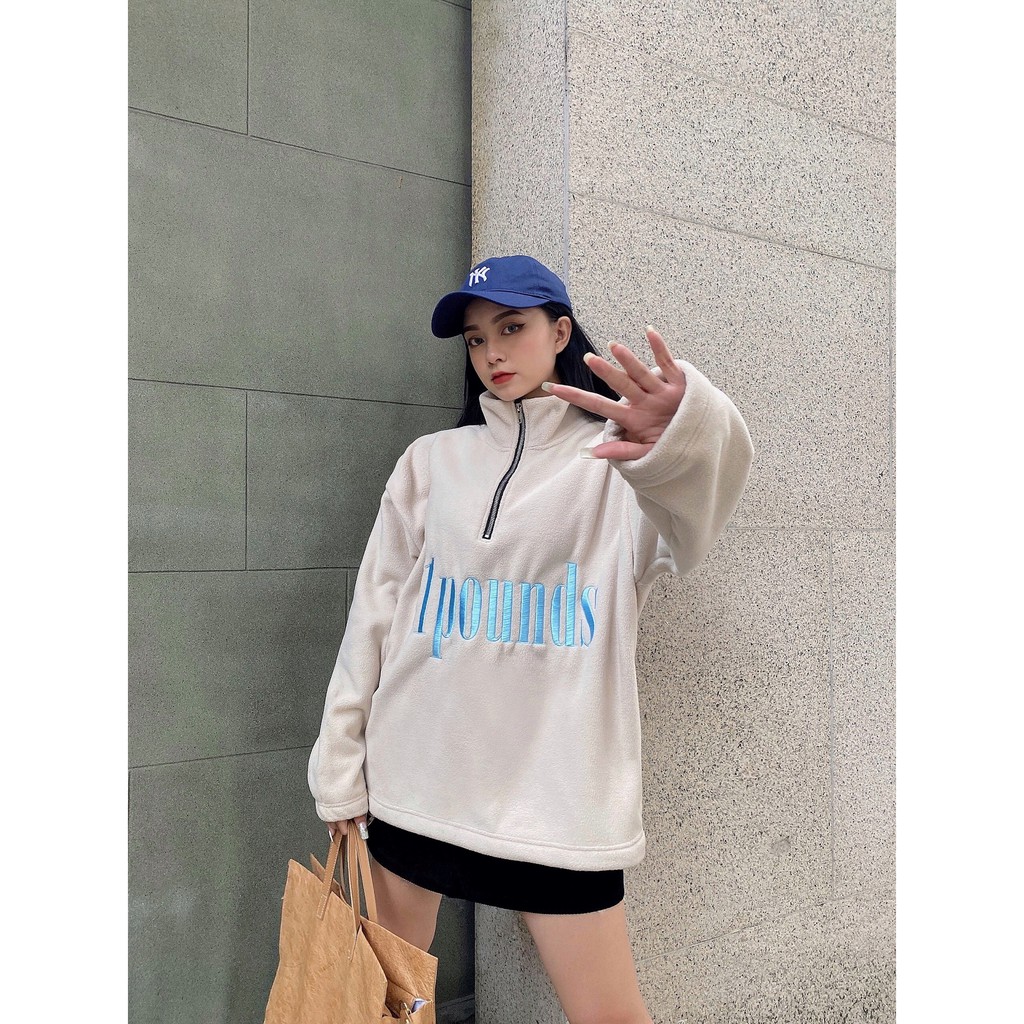 Áo bông quarter zip logo thêu 21pounds