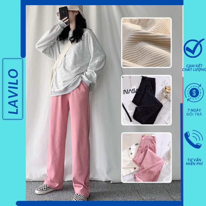 Quần ống rộng nữ nhung tăm lưng cao dáng suông bigsize QT02 LAVILO