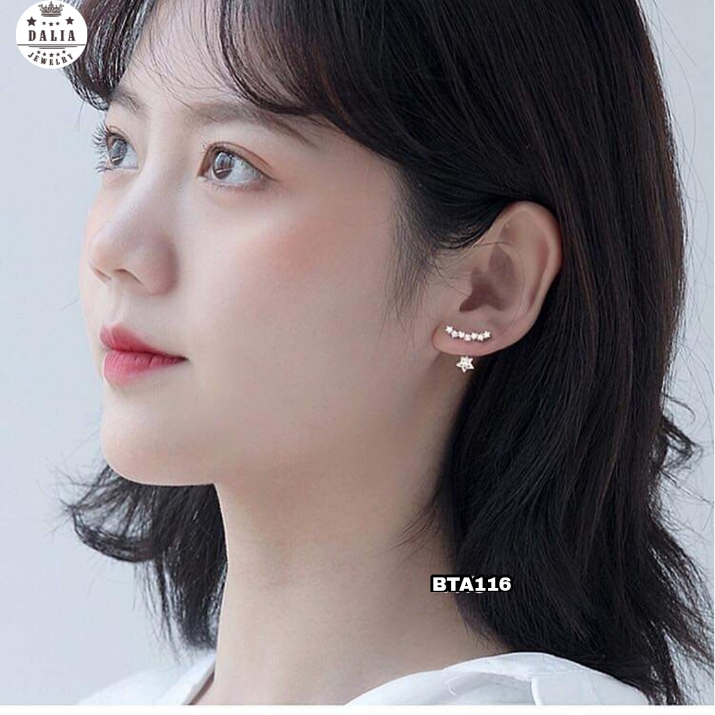 Bông tai bạc nữ vầng trăng treo ngôi sao DaLiA Jewelry khuyên tai chuẩn bạc ý S925