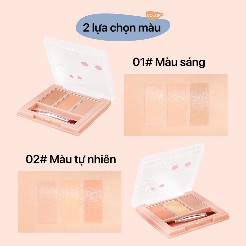Bảng che khuyết điểm 3 màu kèm cọ KISS BEAUTY Concealer KISS10 | BigBuy360 - bigbuy360.vn
