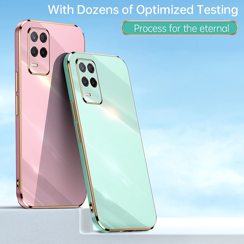 Ốp Điện Thoại TPU Silicon Mềm Chống Sốc Khung Vuông Mạ Vàng Sang Trọng Cho Realme 8 8i 9i 9 Pro Plus 5G