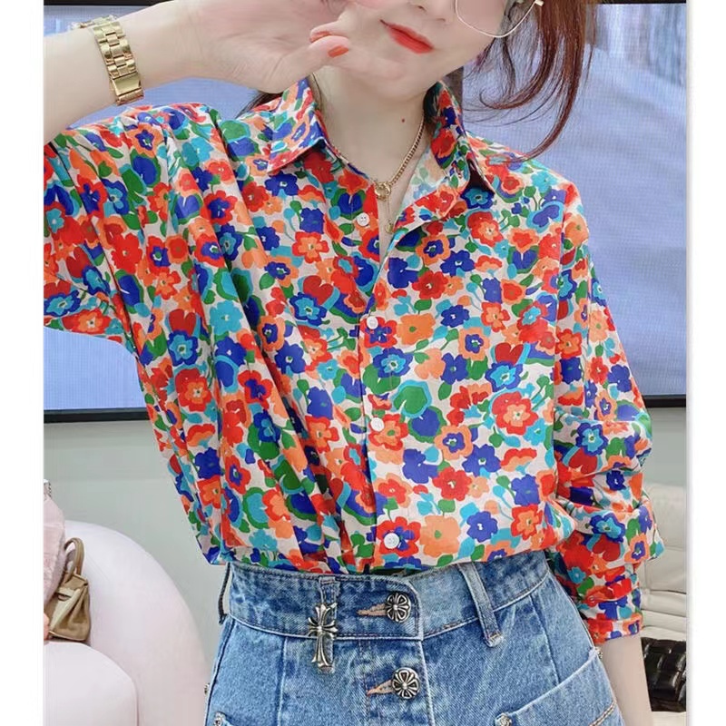 Áo Sơ Mi Nữ Dài Tay In Hoa Phong Cách Hàn Quốc Baju Baju Wanita Lengan Panjang Hàng Mới Có Sẵn