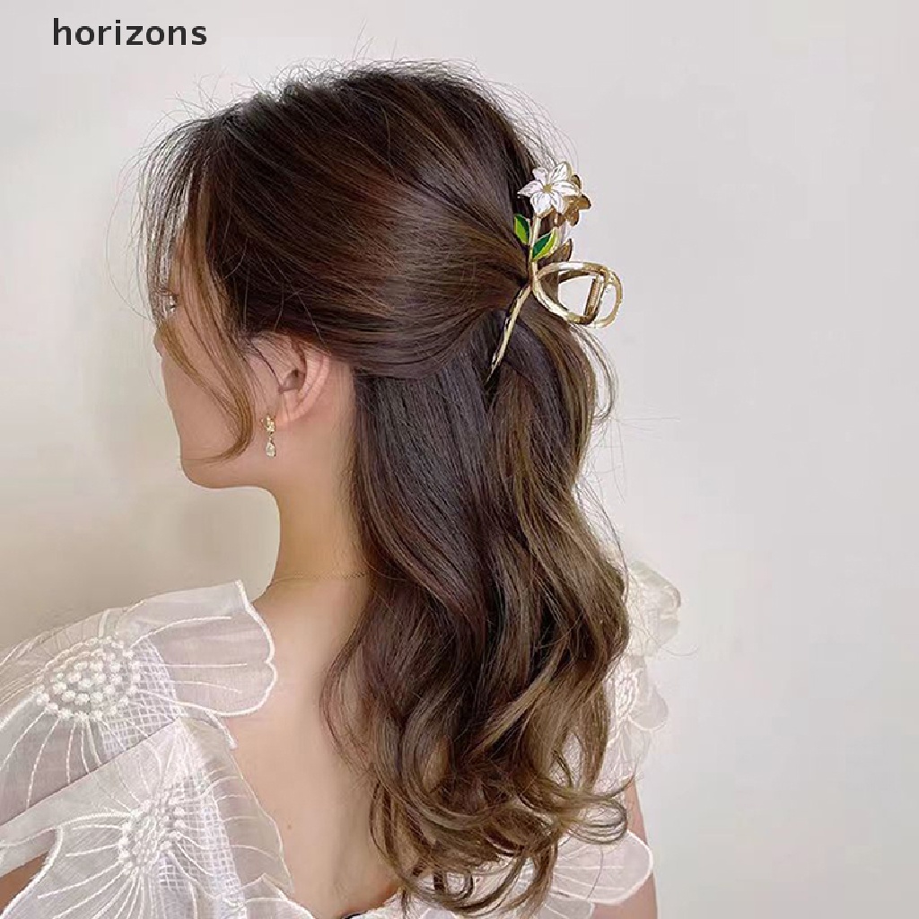 [horizons] Kẹp Tóc Kim Loại Hình Hoa Màu Vàng Thanh Lịch Cho Nữ (h)