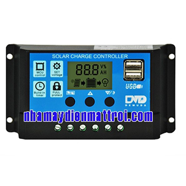 Điều khiển sạc pin năng lượng mặt trời 30A có màn hình LCD hiển thị, có cổng USB